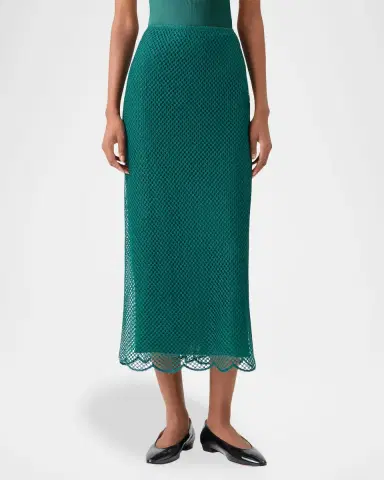 Akris Grid Embroidered Scalloped Midi Skirt | Thumbnail 3
