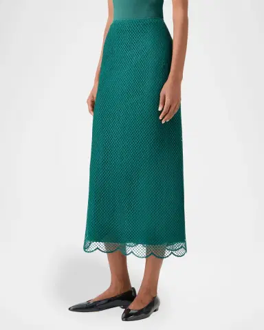 Akris Grid Embroidered Scalloped Midi Skirt | Thumbnail 5
