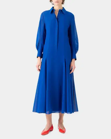Akris Long-Sleeve Cotton Voile Fit-&-Flare Midi Shirtdress | Thumbnail 2 Akris Long-Sleeve Cotton Voile Fit-&-Flare Midi Shirtdress | Thumbnail 2
