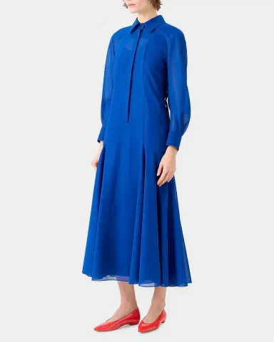 Akris Long-Sleeve Cotton Voile Fit-&-Flare Midi Shirtdress | Thumbnail 4 Akris Long-Sleeve Cotton Voile Fit-&-Flare Midi Shirtdress | Thumbnail 4