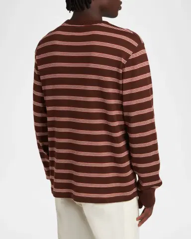Moncler Men's Cotton Triple-Stripe Crewneck Long-Sleeve T-Shirt | Thumbnail 3 Moncler Men's Cotton Triple-Stripe Crewneck Long-Sleeve T-Shirt | Thumbnail 3