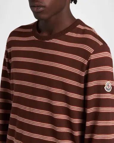 Moncler Men's Cotton Triple-Stripe Crewneck Long-Sleeve T-Shirt | Thumbnail 5 Moncler Men's Cotton Triple-Stripe Crewneck Long-Sleeve T-Shirt | Thumbnail 5
