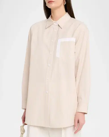 Lafayette 148 New York Striped Cotton Poplin Oversized Boyfriend Shirt | Thumbnail 4 Lafayette 148 New York Striped Cotton Poplin Oversized Boyfriend Shirt | Thumbnail 4