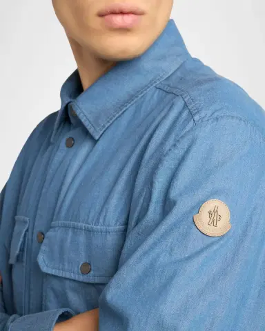 Moncler Men's Denim Snap-Front Shirt with Leather Patch | Thumbnail 4 Moncler Men's Denim Snap-Front Shirt with Leather Patch | Thumbnail 4