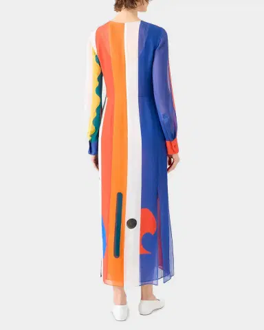 Akris Paravent-Print Silk Long-Sleeve Slits Maxi Dress | Thumbnail 3