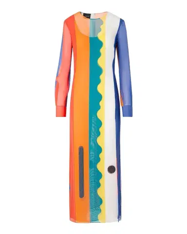 Akris Paravent-Print Silk Long-Sleeve Slits Maxi Dress | Thumbnail 1