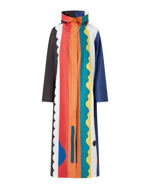 Geo-Print Hooded Long Parka Jacket