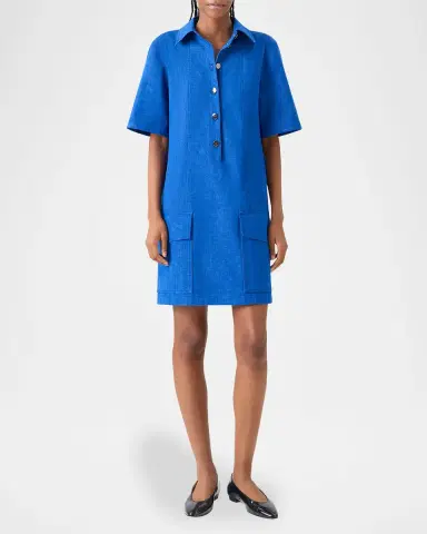 Akris Short-Sleeve Cotton Stretch Denim Mini Polo Dress | Thumbnail 3