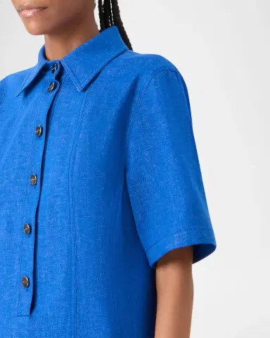 Akris Short-Sleeve Cotton Stretch Denim Mini Polo Dress | Thumbnail 4