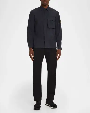 Stone Island Men's Cotton Concealed Snap-Front Shirt | Thumbnail 2 Stone Island Men's Cotton Concealed Snap-Front Shirt | Thumbnail 2