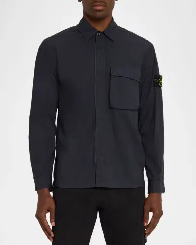 Stone Island Men's Cotton Concealed Snap-Front Shirt | Thumbnail 4 Stone Island Men's Cotton Concealed Snap-Front Shirt | Thumbnail 4