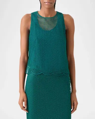 Akris Grid Embroidered Scalloped Sleeveless Blouse | Thumbnail 4 Akris Grid Embroidered Scalloped Sleeveless Blouse | Thumbnail 4