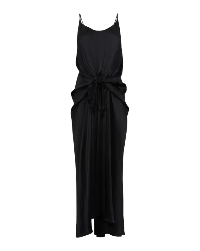 Sleeveless Knotted Crinkle Silk Maxi Dress