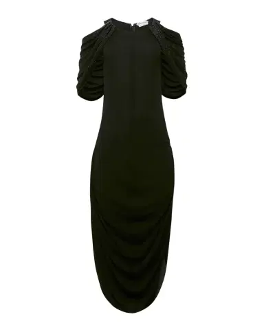 JW Anderson Beaded Sleeve Draped Midi Dress | Thumbnail 1 JW Anderson Beaded Sleeve Draped Midi Dress | Thumbnail 1