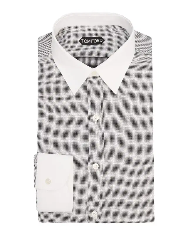 TOM FORD Men 's Micro-Houndstooth Cotton Dress Shirt
