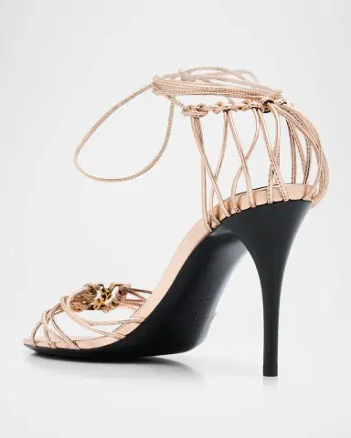 Saint Laurent 90mm Babylone YSL Metallic Leather Ankle-Tie Sandals | Thumbnail 2 Saint Laurent 90mm Babylone YSL Metallic Leather Ankle-Tie Sandals | Thumbnail 2