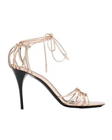 Saint Laurent 90mm Babylone YSL Metallic Leather Ankle-Tie Sandals | Thumbnail 1 Saint Laurent 90mm Babylone YSL Metallic Leather Ankle-Tie Sandals | Thumbnail 1