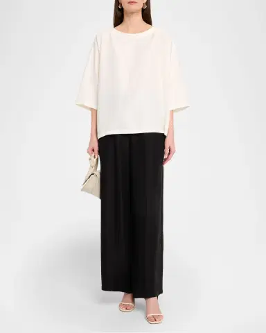 Eskandar Sloped Shoulder Wide A-Line Scoop Neck Top- Mid Length | Thumbnail 2 Eskandar Sloped Shoulder Wide A-Line Scoop Neck Top- Mid Length | Thumbnail 2