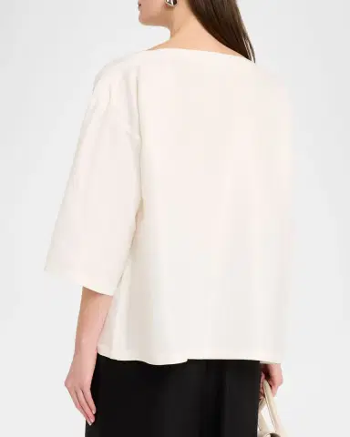 Eskandar Sloped Shoulder Wide A-Line Scoop Neck Top- Mid Length | Thumbnail 3 Eskandar Sloped Shoulder Wide A-Line Scoop Neck Top- Mid Length | Thumbnail 3