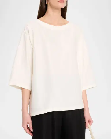 Eskandar Sloped Shoulder Wide A-Line Scoop Neck Top- Mid Length | Thumbnail 4 Eskandar Sloped Shoulder Wide A-Line Scoop Neck Top- Mid Length | Thumbnail 4