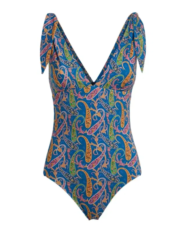 Etro Paisley Tie-Shoulder One-Piece Swimsuit