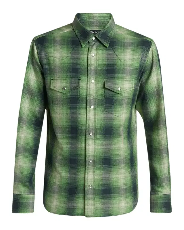 Men 's Slim-Fit Cotton Check Double-Pocket Western Shirt