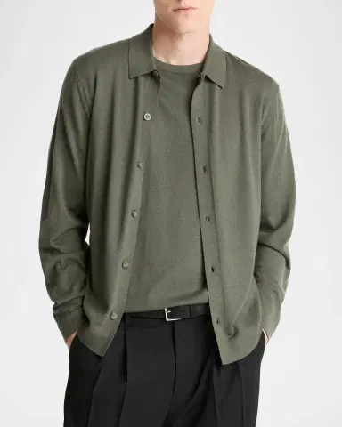 Vince Men's Cashmere Knit Ribbed-Trim Cardigan | Thumbnail 2