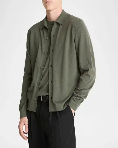 Vince Men's Cashmere Knit Ribbed-Trim Cardigan | Thumbnail 3