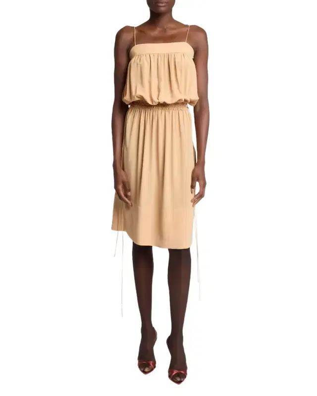 Silk Crepe De Chine Balloon Midi Dress