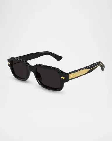 Bottega Veneta Men's BV1442S-001 Acetate Rectangle Sunglasses | Thumbnail 2