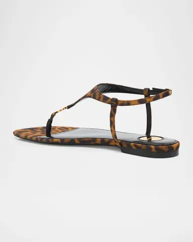 Saint Laurent Cassandre YSL Leopard-Printed Grosgrain Flat Sandals | Thumbnail 2