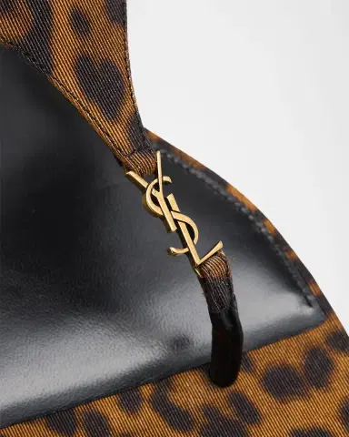 Saint Laurent Cassandre YSL Leopard-Printed Grosgrain Flat Sandals | Thumbnail 3
