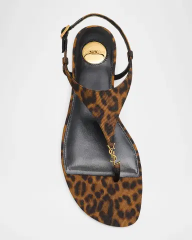Saint Laurent Cassandre YSL Leopard-Printed Grosgrain Flat Sandals | Thumbnail 4