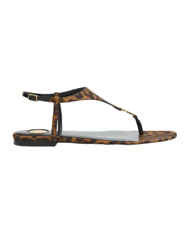 Saint Laurent Cassandre YSL Leopard-Printed Grosgrain Flat Sandals | Thumbnail 1