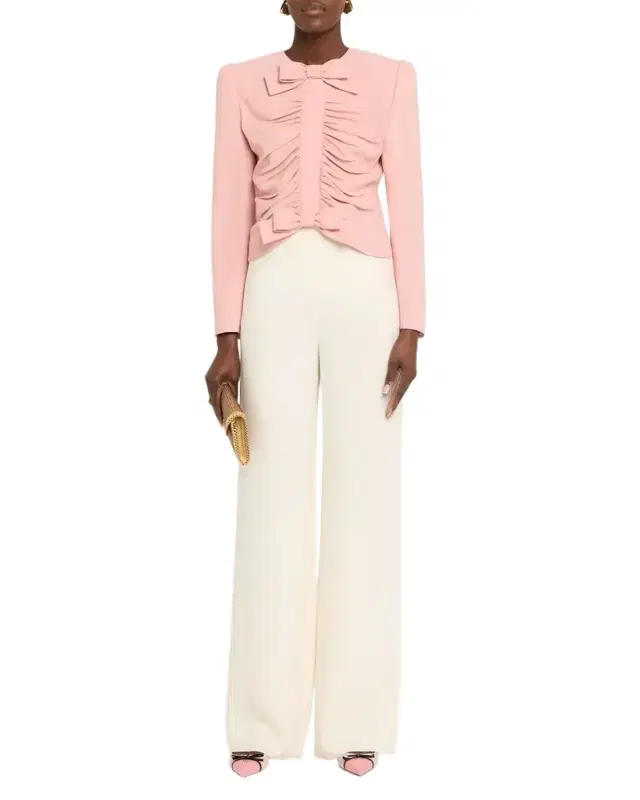 Metallic Floral Jacquard Cowl-Neck Top