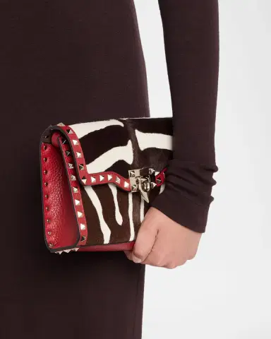 Valentino Garavani Small Rockstud Zebra-Print Calf Hair Clutch Bag | Thumbnail 2