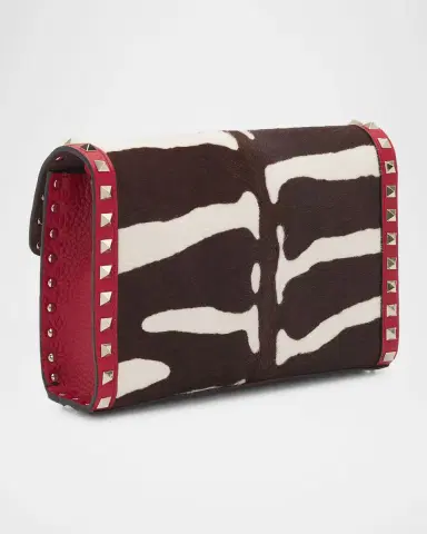 Valentino Garavani Small Rockstud Zebra-Print Calf Hair Clutch Bag | Thumbnail 3