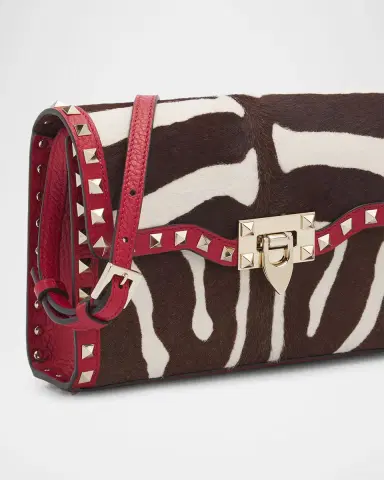 Valentino Garavani Small Rockstud Zebra-Print Calf Hair Clutch Bag | Thumbnail 6