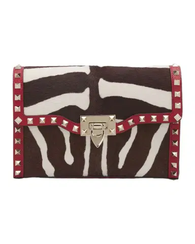 Valentino Garavani Small Rockstud Zebra-Print Calf Hair Clutch Bag | Thumbnail 1