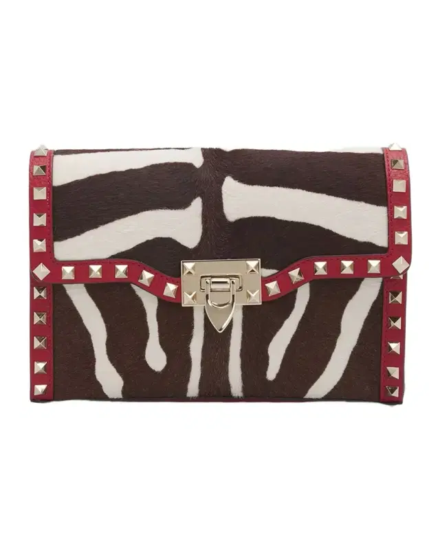 Valentino Garavani Small Rockstud Zebra-Print Calf Hair Clutch Bag