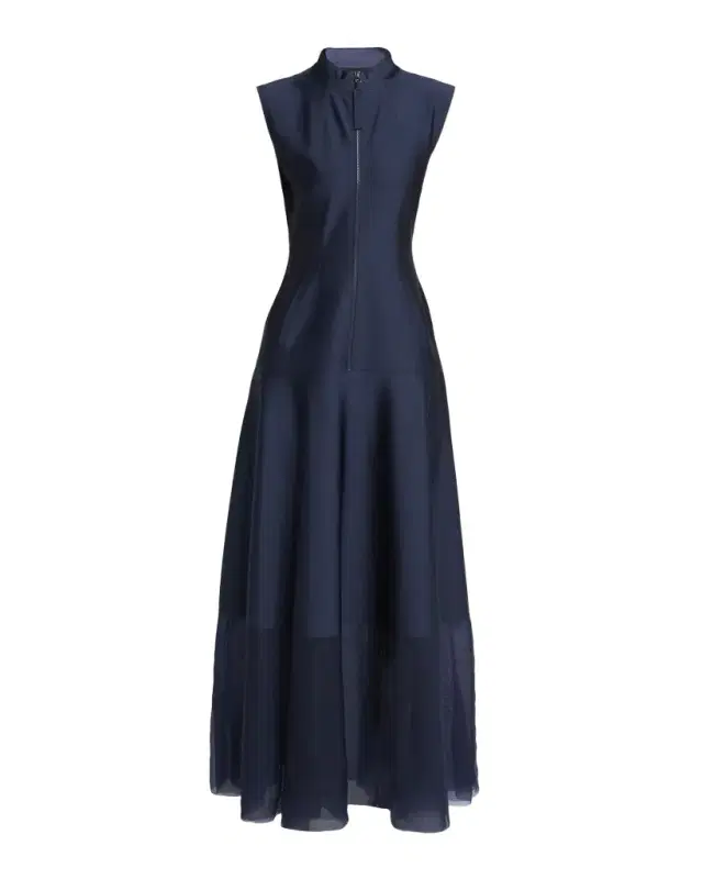 Sleeveless Sheer Tiered Zip Maxi Dress