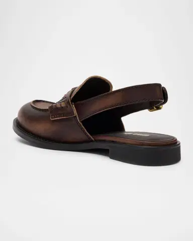 Miu Miu Vintage-Effect Leather Slingback Penny Loafers | Thumbnail 2 Miu Miu Vintage-Effect Leather Slingback Penny Loafers | Thumbnail 2