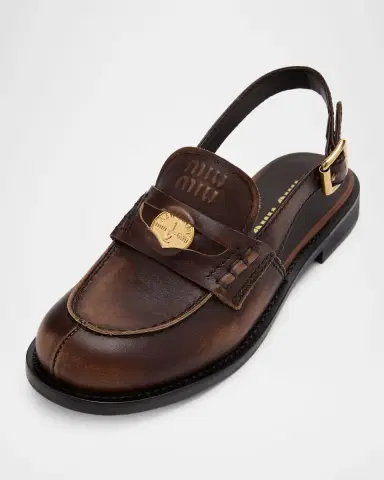 Miu Miu Vintage-Effect Leather Slingback Penny Loafers | Thumbnail 3 Miu Miu Vintage-Effect Leather Slingback Penny Loafers | Thumbnail 3