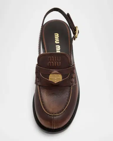 Miu Miu Vintage-Effect Leather Slingback Penny Loafers | Thumbnail 4 Miu Miu Vintage-Effect Leather Slingback Penny Loafers | Thumbnail 4