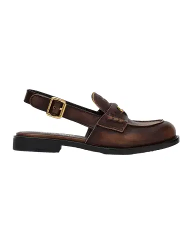 Miu Miu Vintage-Effect Leather Slingback Penny Loafers | Thumbnail 1 Miu Miu Vintage-Effect Leather Slingback Penny Loafers | Thumbnail 1