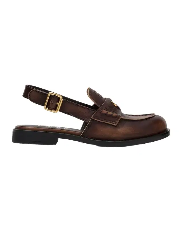 Miu Miu Vintage-Effect Leather Slingback Penny Loafers