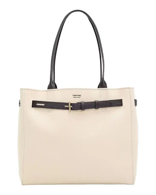 Belted T-Buckle Canvas Tote Bag
