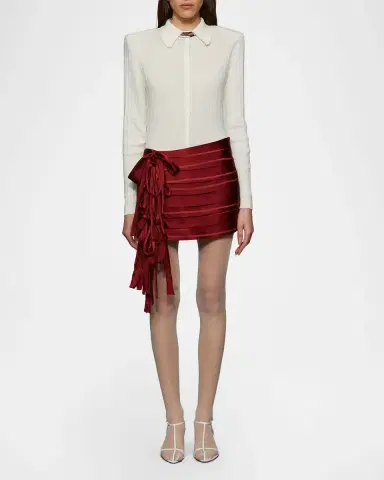 Et Ochs Reed Bow-Embellished Satin Chiffon Mini Skirt | Thumbnail 2