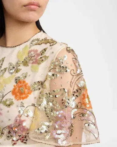 Valentino Garavani Embroidered Mesh Empire-Waist Mini Shift Dress | Thumbnail 5