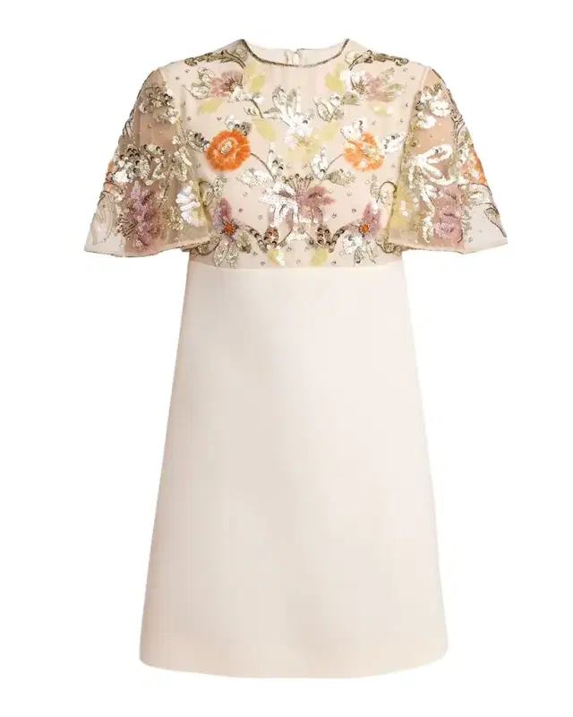 Valentino Garavani Embroidered Mesh Empire-Waist Mini Shift Dress